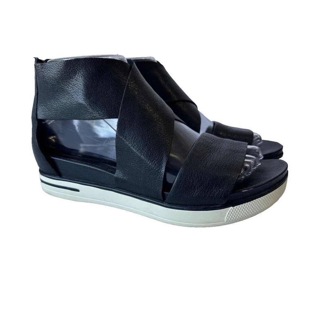Eileen Fisher Womens Sport Sandal Sz 7 Black Tumbled Leather - Picture 5 of 14